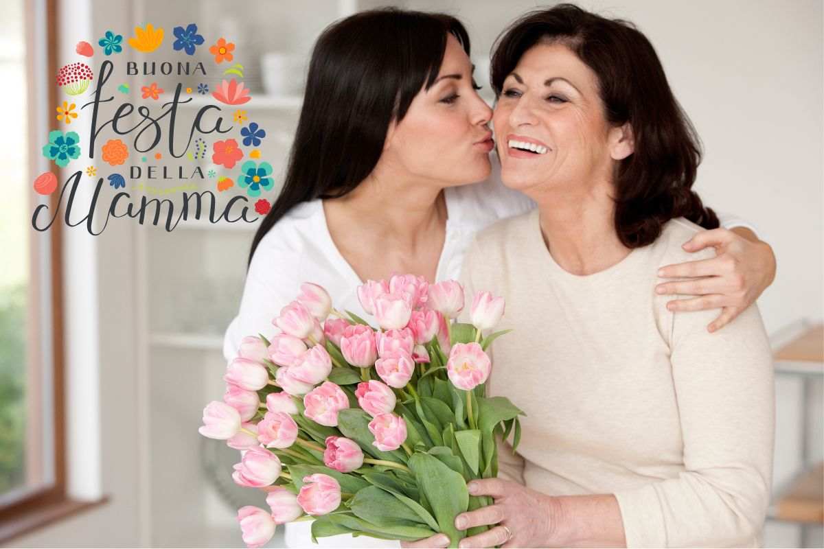 la figlia che regala i fiori alla mamma per la festa della mamma